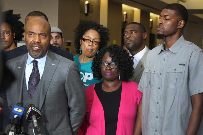 Attorney Daryl Washington talks with the media as Jordan Edwards' step-mother Charmaine...