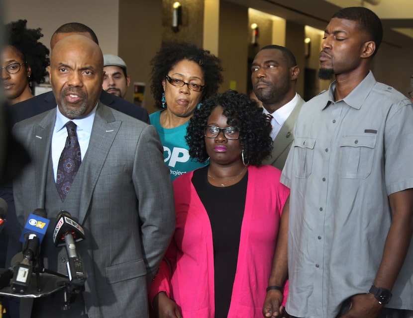 In this May 11, 2017 photo, Attorney Daryl Washington talks with the media as Jordan...