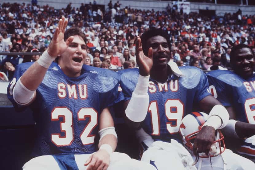 SMU football players Craig James ( left )  and Eric Dickerson