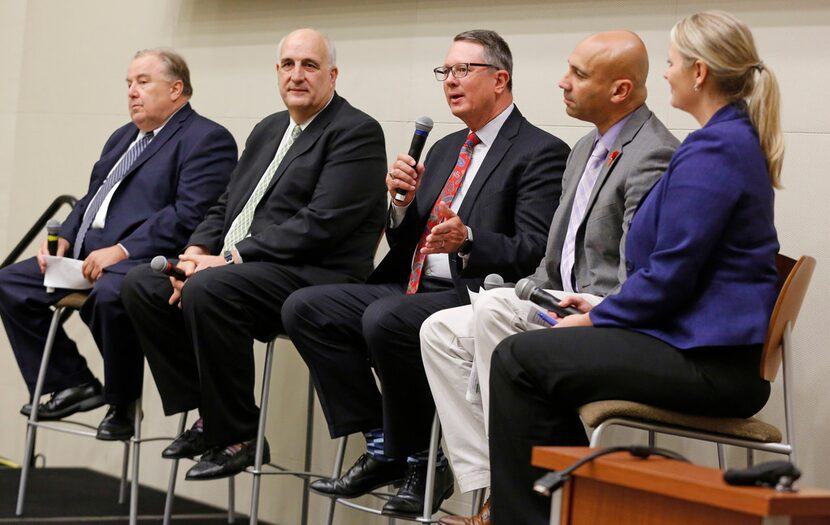 Michael Morris, Duncan Webb, Gary Thomas, Mo Bur and Kristina Holcomb, left to right, are...