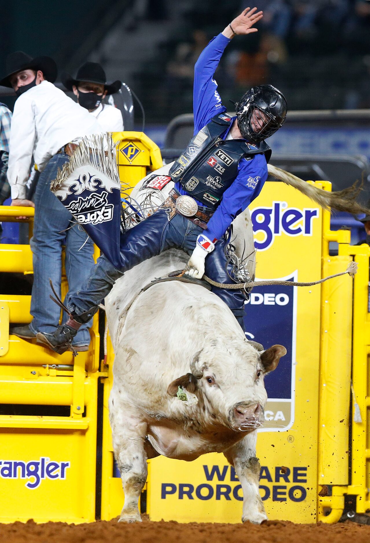 Bull Riding Champion Stetson Dell Wright of Milford, Utah rides Angel's Landing during Round...