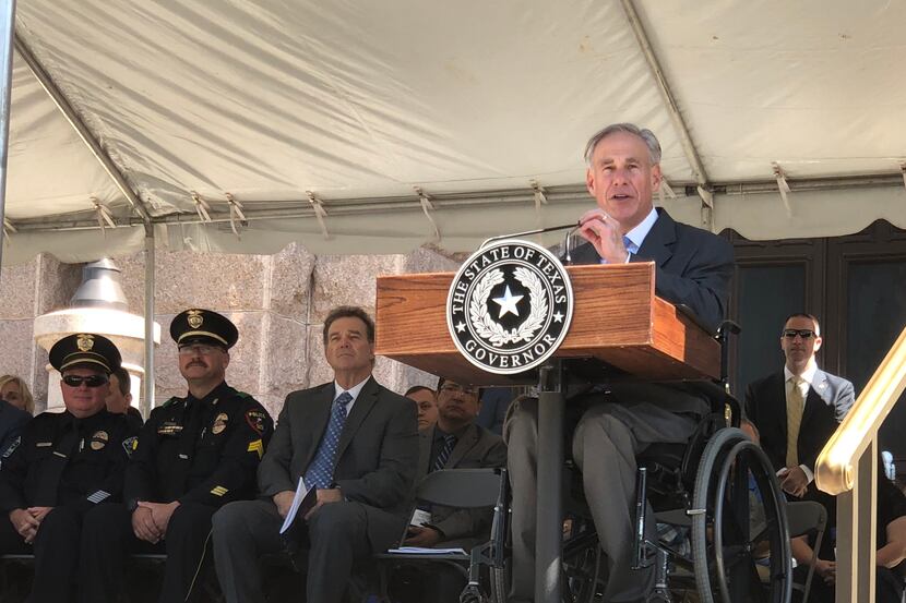 Gov. Greg Abbott gives the keynote address during the Texas Peace Officers' Memorial Service...