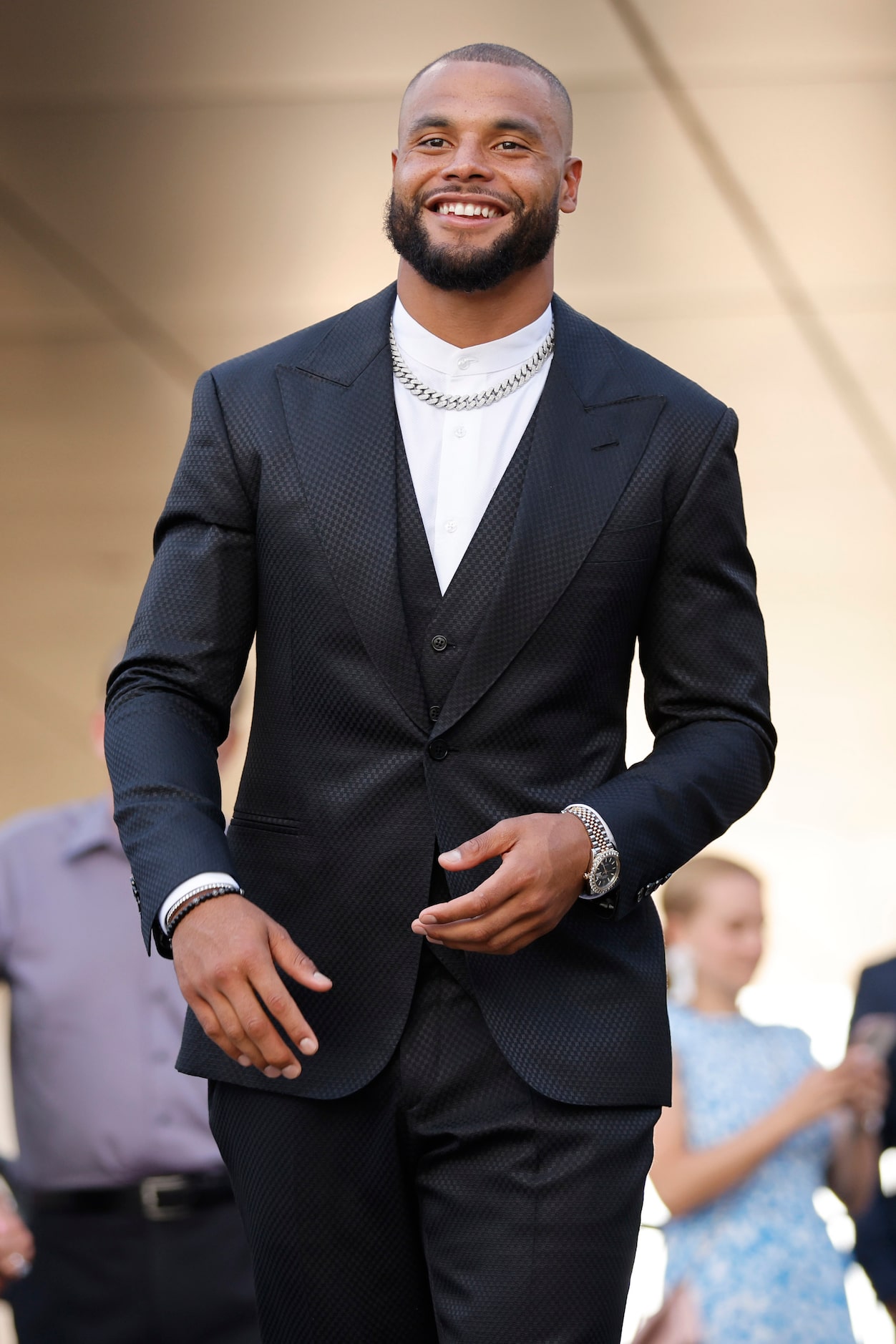 Dallas Cowboys quarterback Dak Prescott arrives on the blue carpet before the Dallas Cowboys...