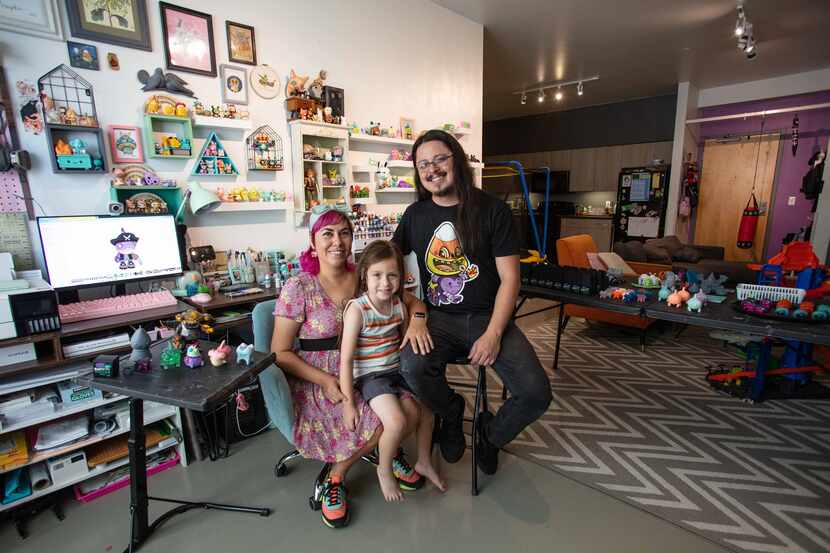 Michelle Delgado, 4-year-old Oliver Ybarra and Gino Ybarra at the Artspace Lofts in downtown...