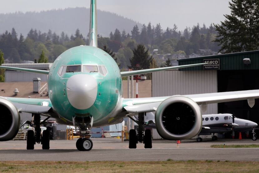 FILE - In this may 8, 2019 photo, a Boeing 737 MAX 8, being built for American Airlines,...