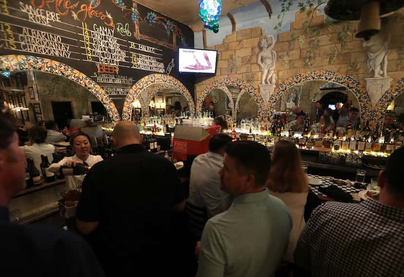 The bar, with Gillian Bradshaw-Smith's Italian landscape murals