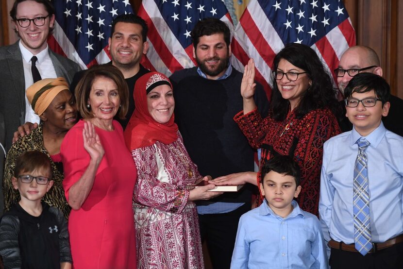 U.S. Rep. Rashida Tlaib, D-Mich, participates in a ceremonial swearing-in from Speaker of...