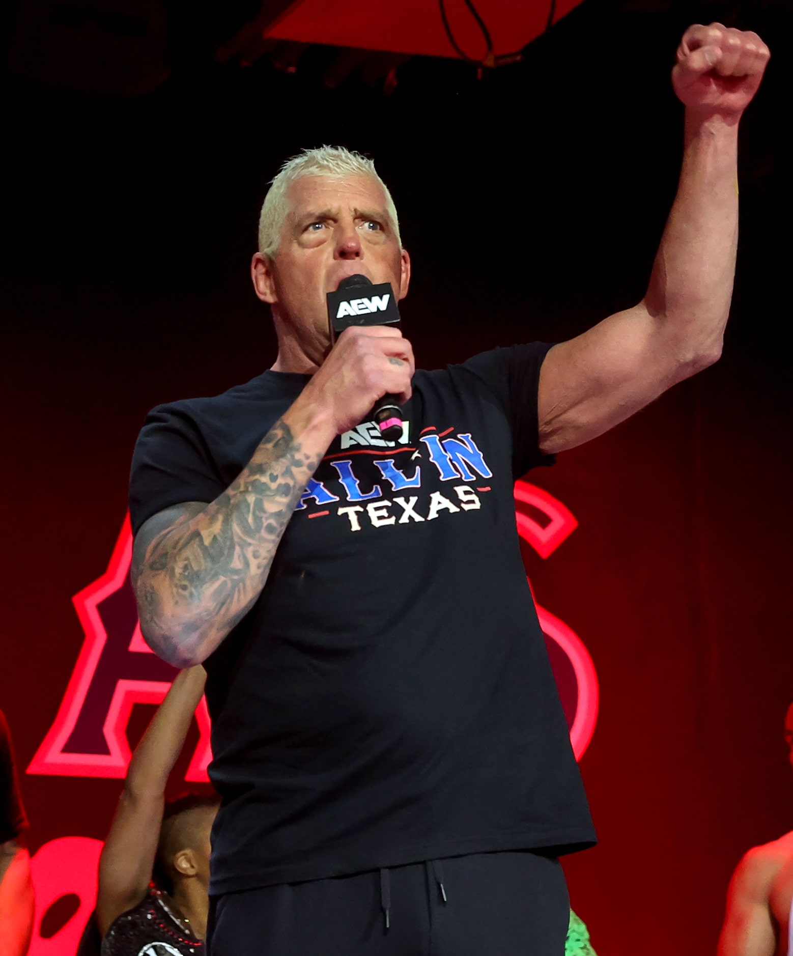 Dustin Rhodes talks with the crowd at the All Elite Wrestling kickoff party on Wednesday,...