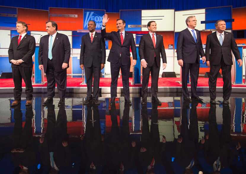 Republican presidential candidates (left to right) Senator Rand Paul, New Jersey Gov. Chris...