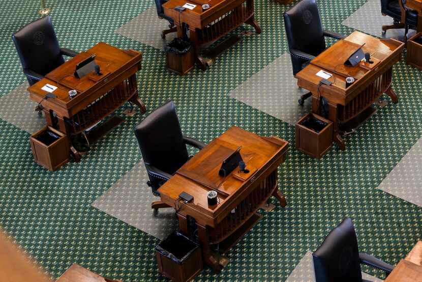 The desk of Texas Sen. Angela Paxton, R-McKinney, was the only one without a Senate Court of...