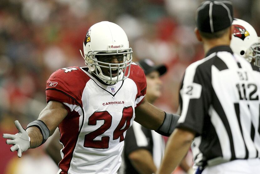 ATLANTA - OCTOBER 01:  Safety Adrian Wilson #24 of the Arizona Cardinals argues with back...