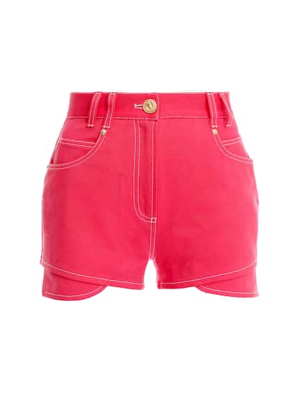 Balmain x Barbie high-waist, top-stich denim shorts, $995