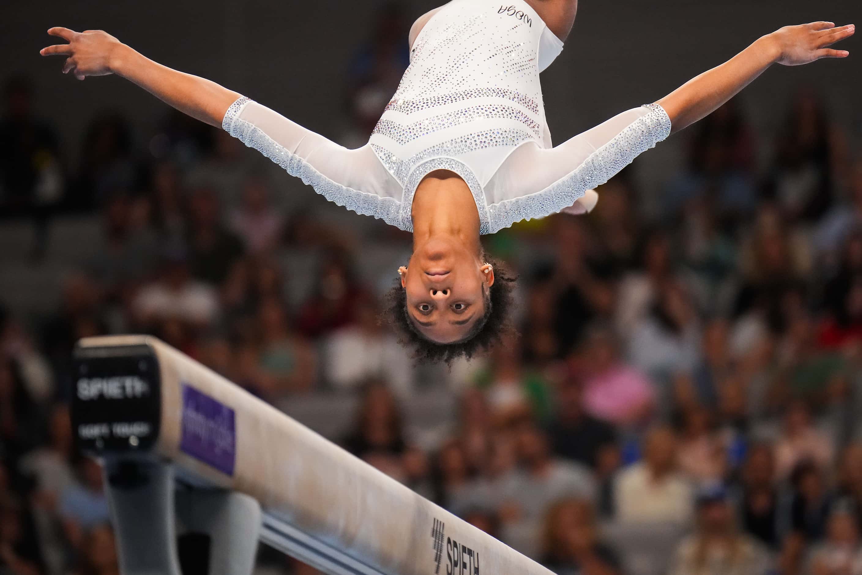 Skye Blakely competes on the balance beam during the U.S. Gymnastics Championships on...