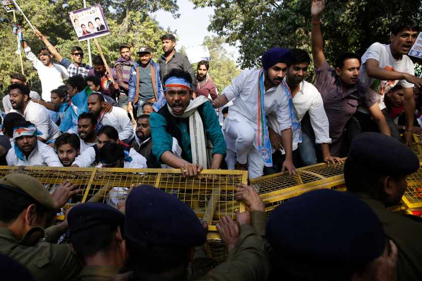Members of the National Students Union of India (NSUI), student wing of India's main...