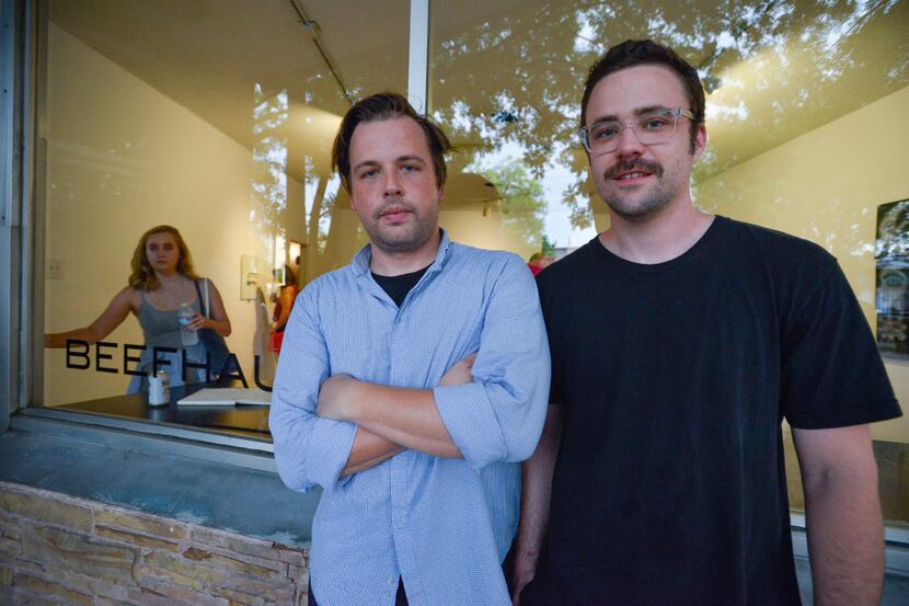 Luke Harnden and Paul Winker at Beefhaus Gallery in Dallas for the opening of "Interstate," ...