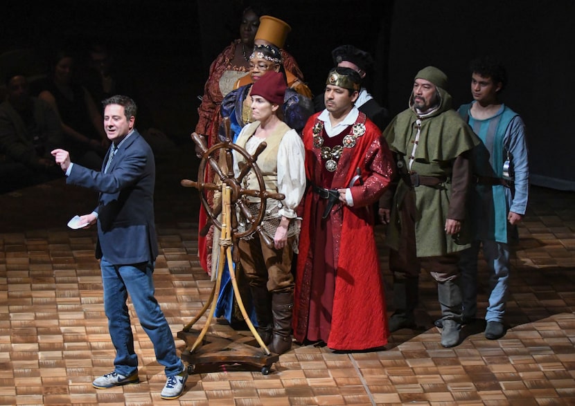 Dallas Theater Center artistic director Kevin Moriarty does a pre-show introduction at the...