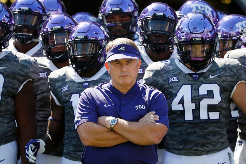 FILE - In this Saturday, Sept. 1, 2018, file photo, TCU head coach Gary Patterson stands...