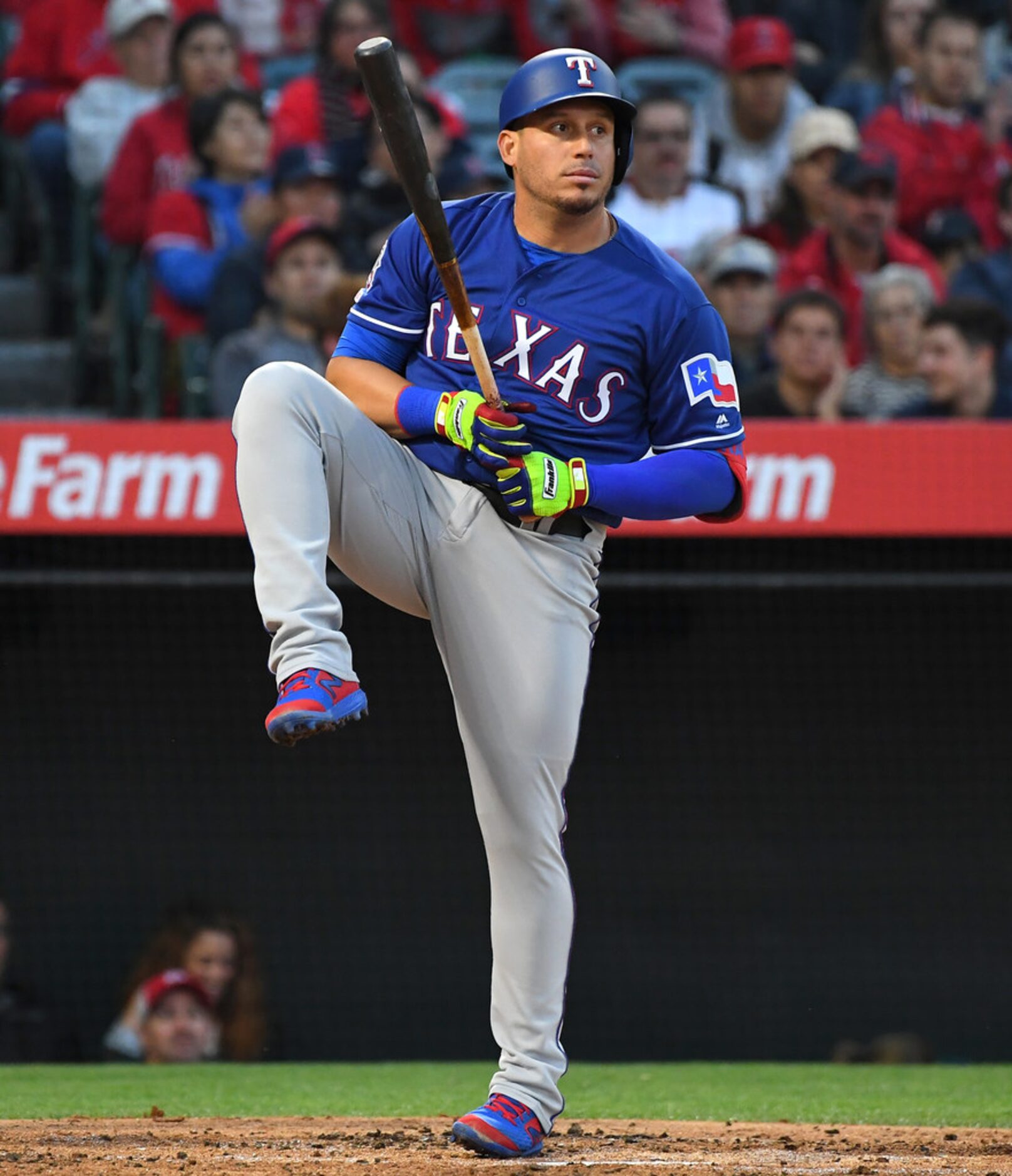 ANAHEIM, CA - MAY 25: Asdrubal Cabrera #14 of the Texas Rangers as he strikes out in the...