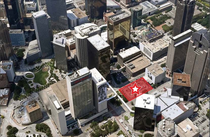 The tower site is on Pearl Street between the Plaza of the Americas and the Sheraton Hotel.