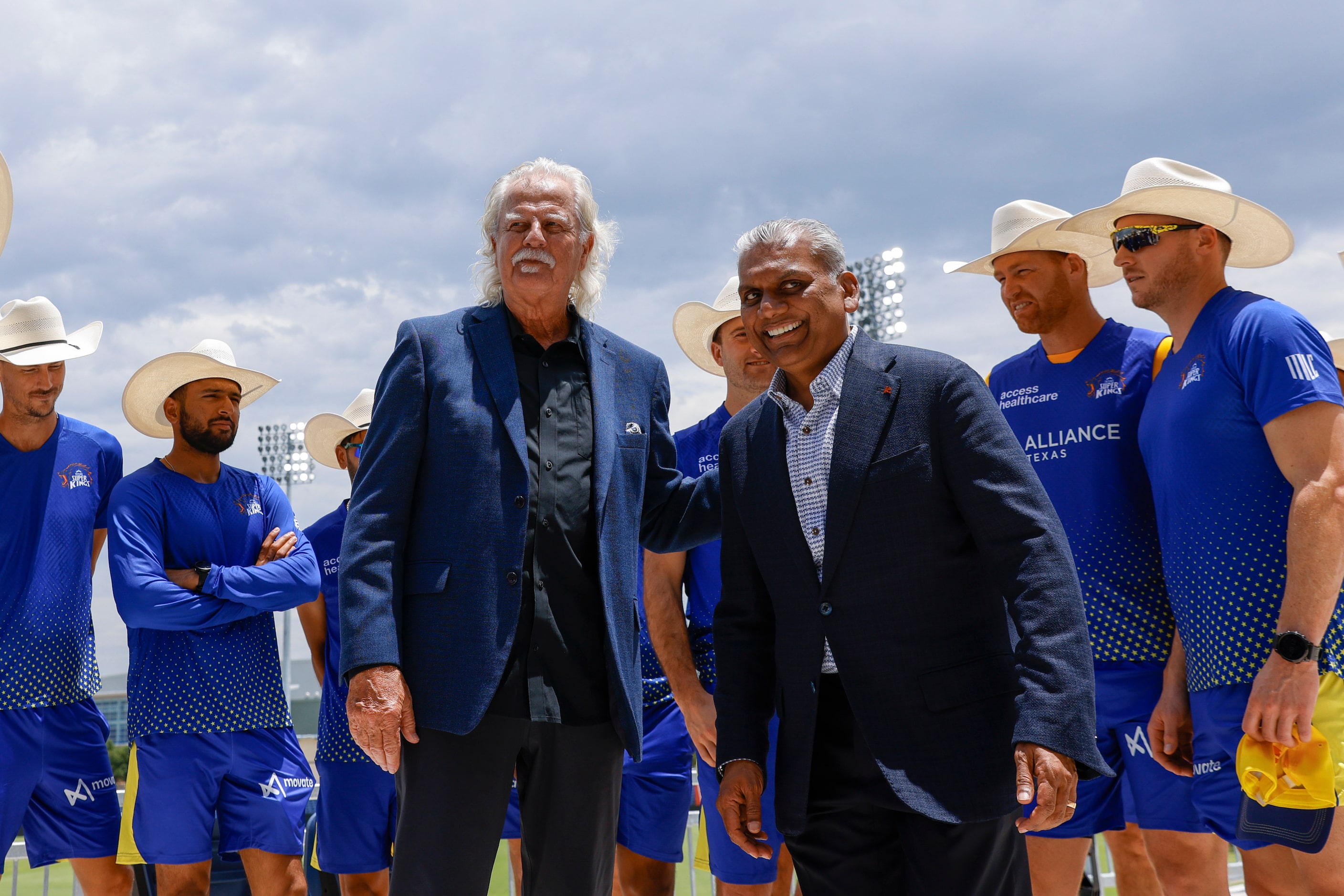 Mayor of Grand Prairie Ron Jensen (left) and Major League Cricket investor and co-owner of...