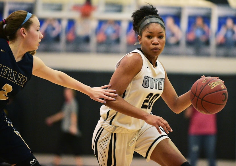 Guyer junior guard Lauren Heard (20) brings the ball up against Keller, Tuesday, January 19,...