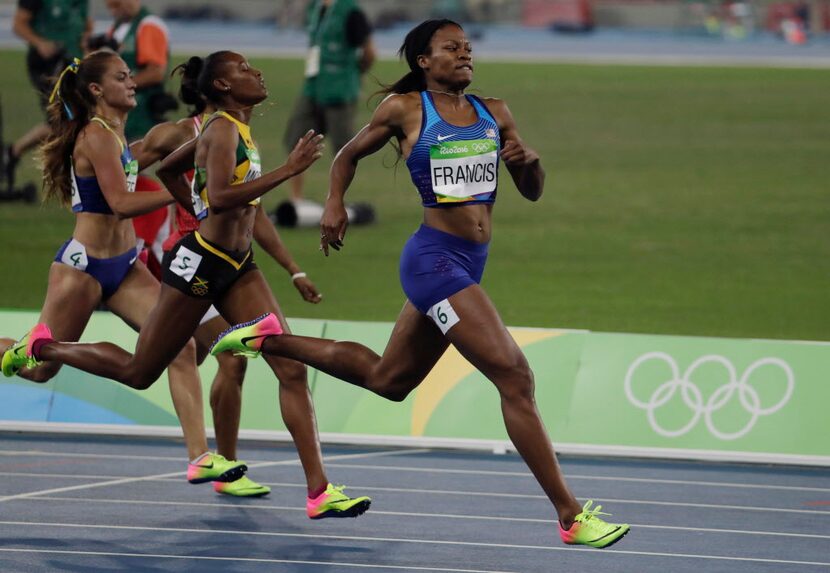 United States' Phyllis Francis wins a women's 400-meter semifinal during the athletics...