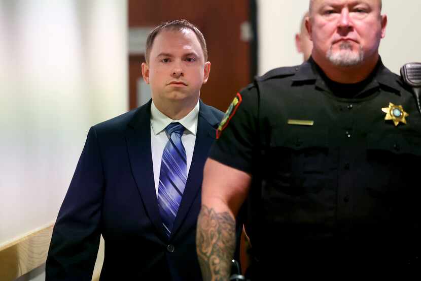 Aaron Dean arrives to the 396th District Court in Fort Worth on Monday, December 5, 2022,...