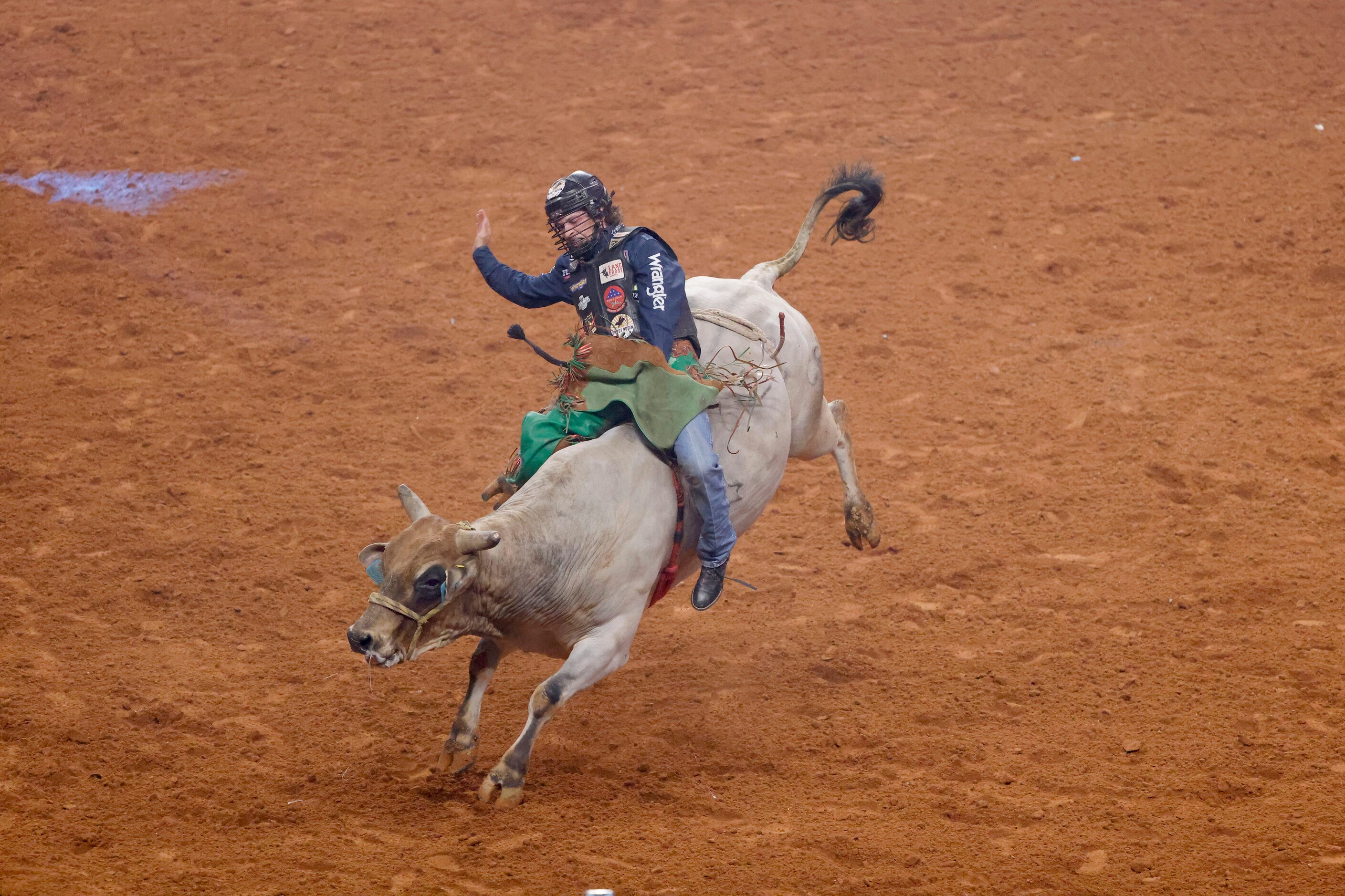 Josh Frost scores a 92.75 on board “Riding Solo” during the PBR World Finals in Fort Worth,...