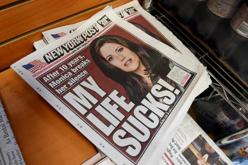 The cover of the New York Post on a newsstand on May 7, 2014 in New York. The headline...