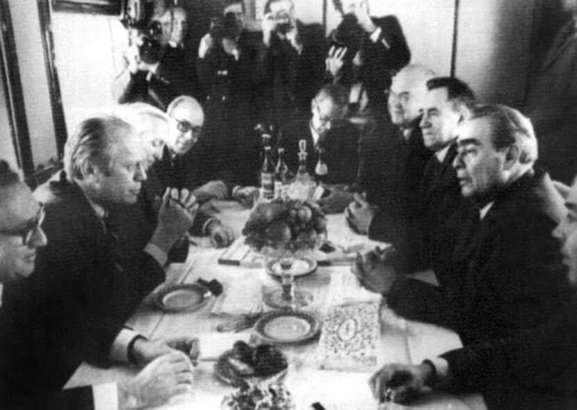 President Gerald Ford met with Soviet leader Leonid Brezhnev on a train in Vladivostock in...