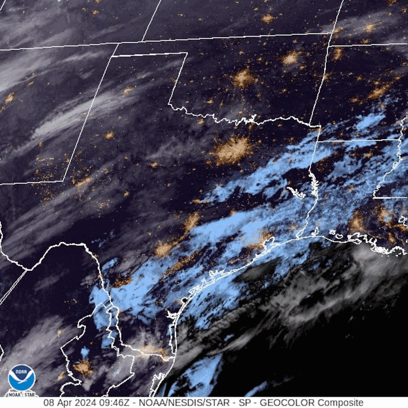 As of Monday morning, cloudy conditions are prevalent in most of Texas in this satellite...