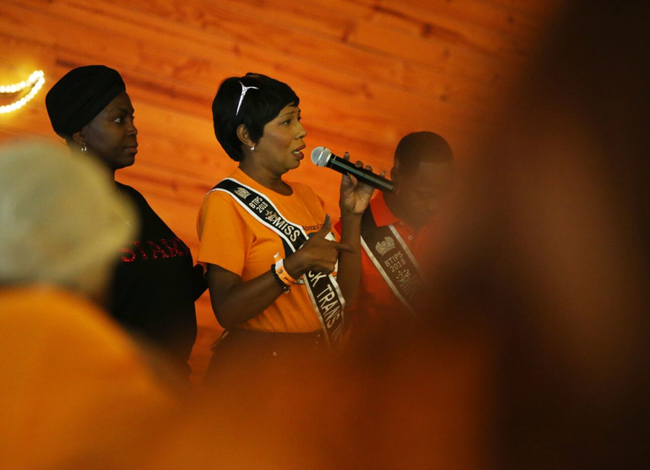 Malaysia Black, Miss Black Trans International, gives a speech during the Black Trans...