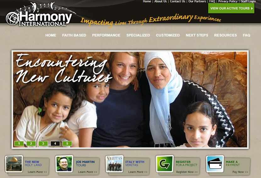 Harmony International's home page before it shut down after the bankruptcy