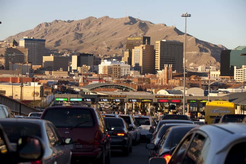 Vehicles line to cross The Paso del Norte Bridge from Ciudad Juarez towards El Paso. 