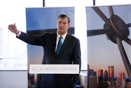 Dallas mayor Mike Rawlings speaks during a press conference about losing the Amazon bid at...