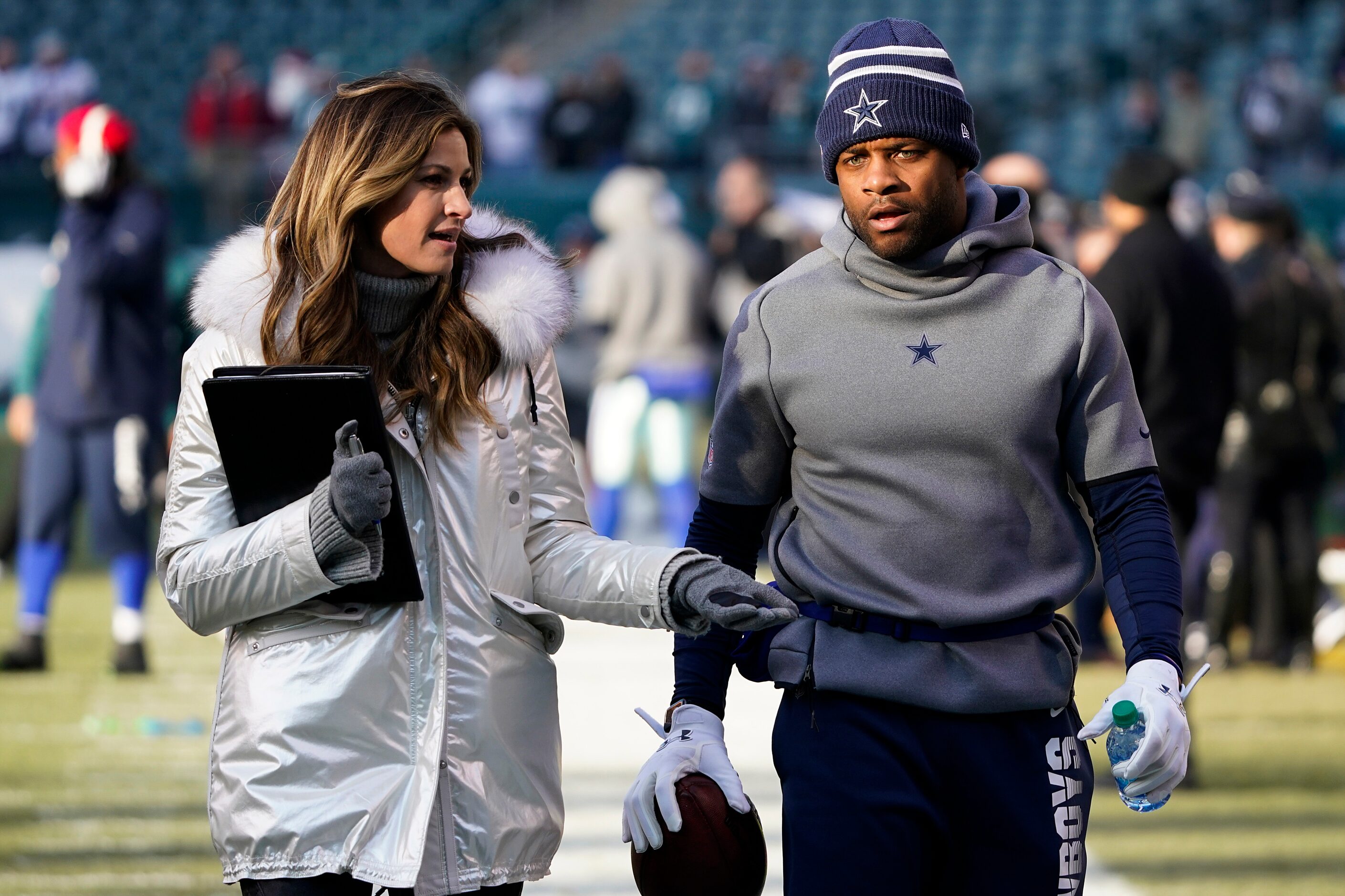 Dallas Cowboys wide receiver Randall Cobb talks with sportscaster Erin Andrews before an NFL...