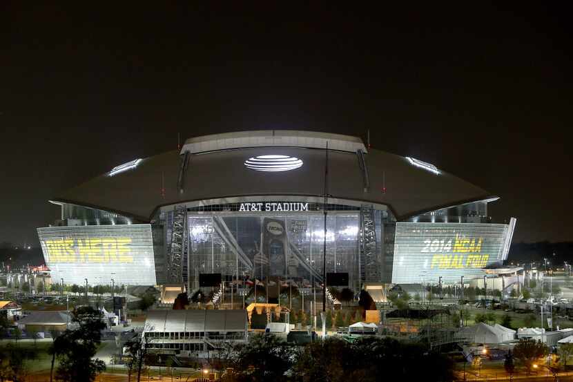 A look at AT&T Stadium which will host the NCAA Final Four tournament, seen from Globe Life...