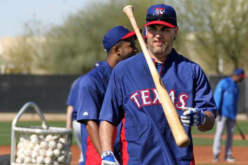 Texas first baseman Lance Berkman is pictured during batting practice during the morning...