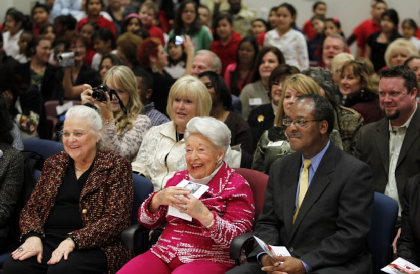 Ebby Halliday listened to the Halliday Elementary School choir with Mary Frances Burleson...