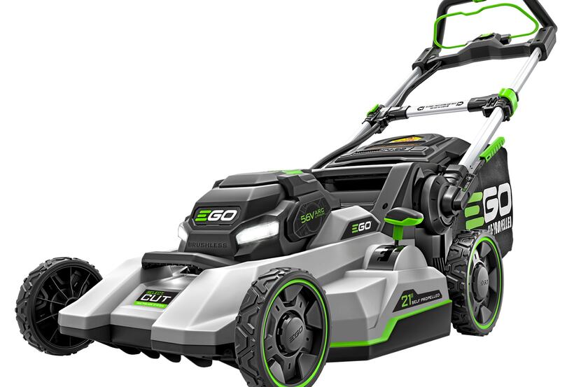 The Ego Power+ 21-inch mower is self-propelled and folds up for easy storage.