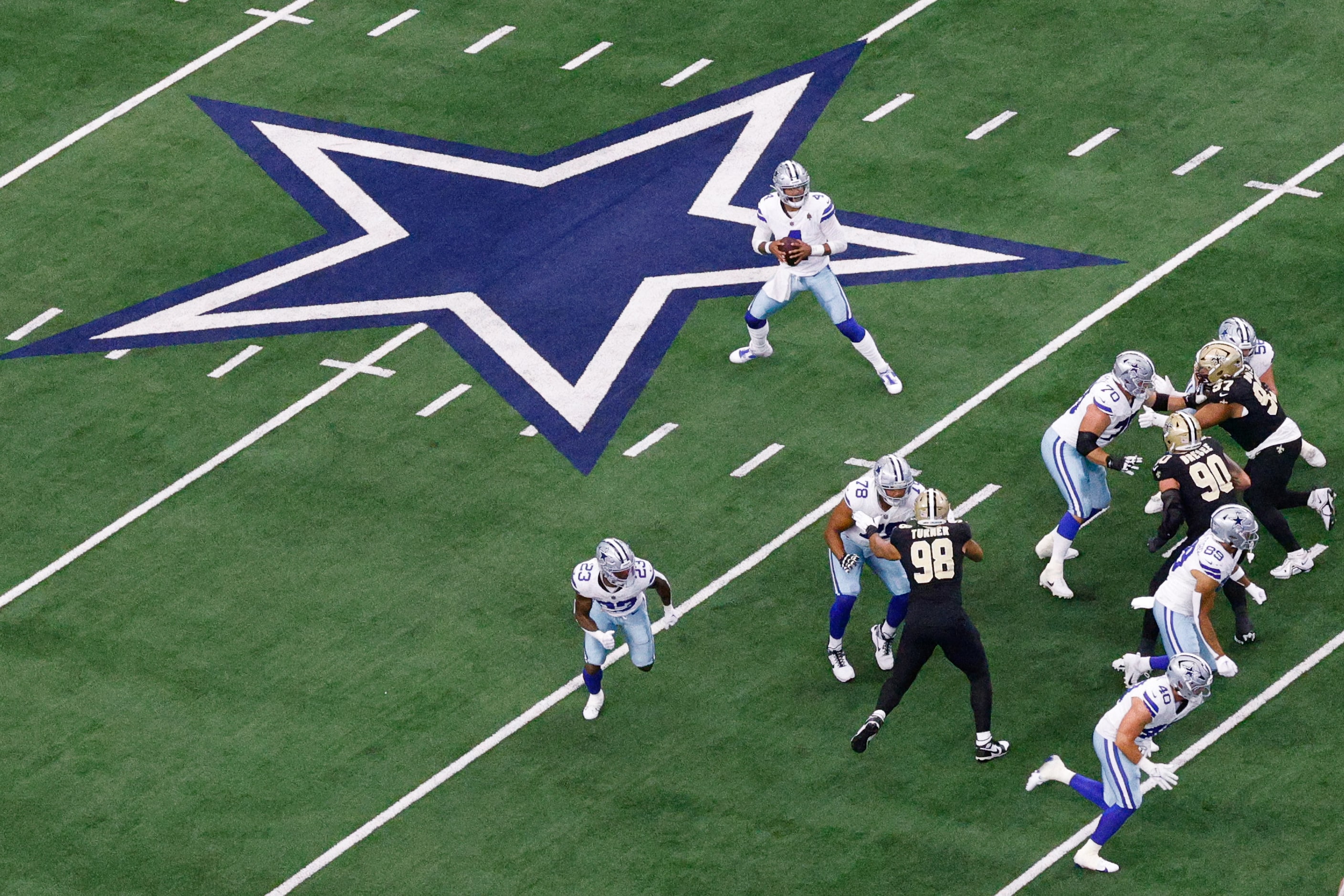 Dallas Cowboys quarterback Dak Prescott (4) looks to throw the ball against New Orleans...