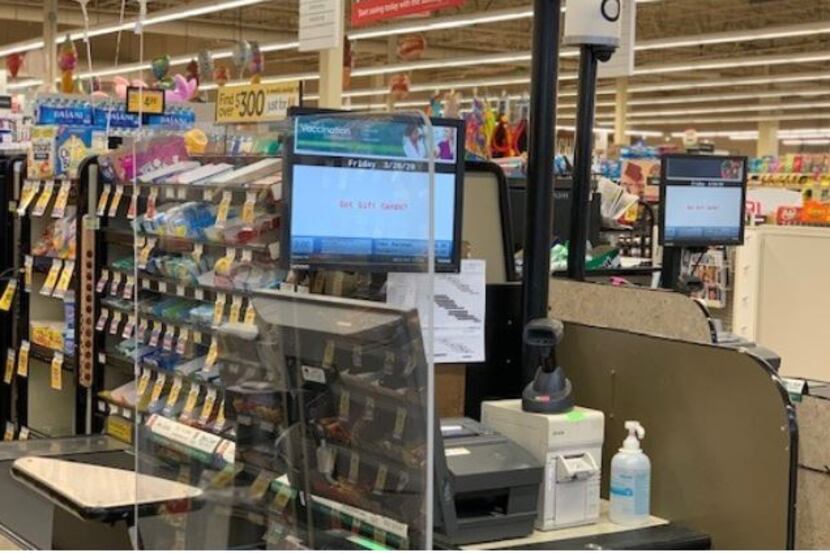 Plexiglass "sneeze guards" are being added to Albertsons, Tom Thumb and Randalls stores in...