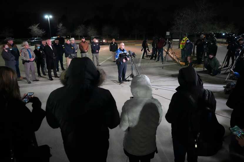 Colleyville police Chief Michael Miller addresses reporters after the conclusion of a SWAT...