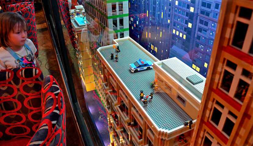 The Legoland Hotel's Skyline Cafe includes an ever-changing city skyline, with moving parts...