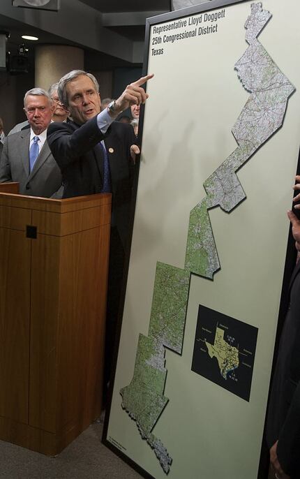 18 APRIL 2011: US Congressman Lloyd Doggett, points to a previous redistrict map done by...
