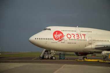 The 'Cosmic Girl' Boeing Co. 747 launch aircraft, operated by Virgin Orbit Holdings Inc., on...