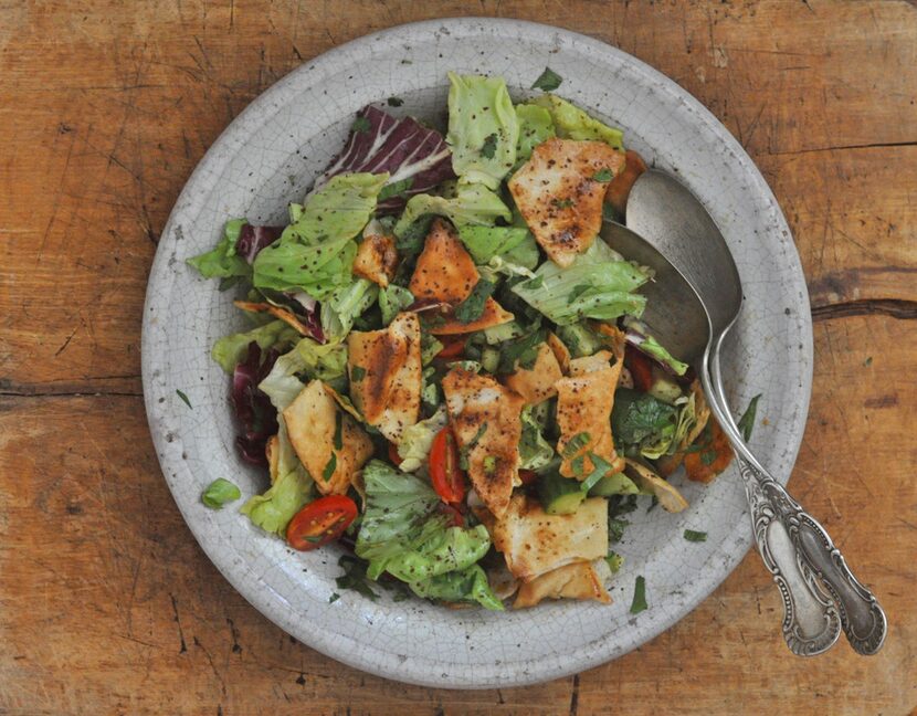 Fattoush, bread salad with cucumbers