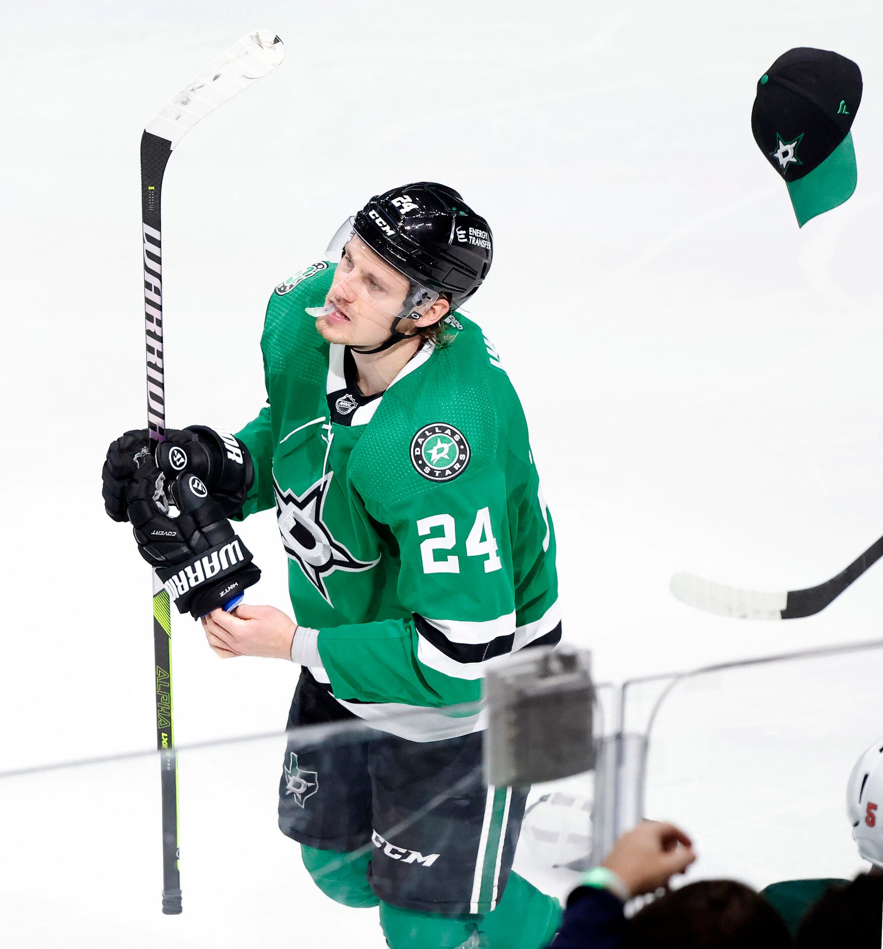 Hats were thrown at Dallas Stars Roope Hintz following his third quarter hat trick against...