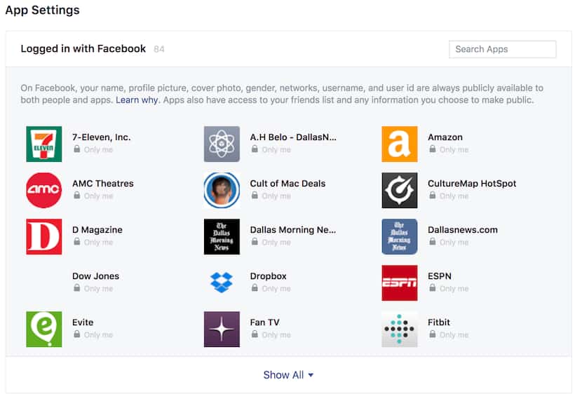 Here are just a few of the apps and sites I'm sharing some Facebook data with.
