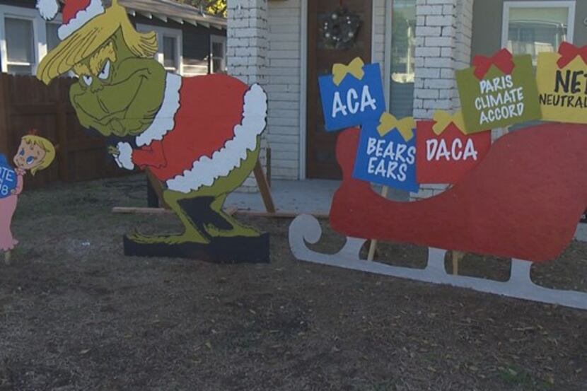 This politically themed Christmas decoration that portrays President Trump as the Grinch has...